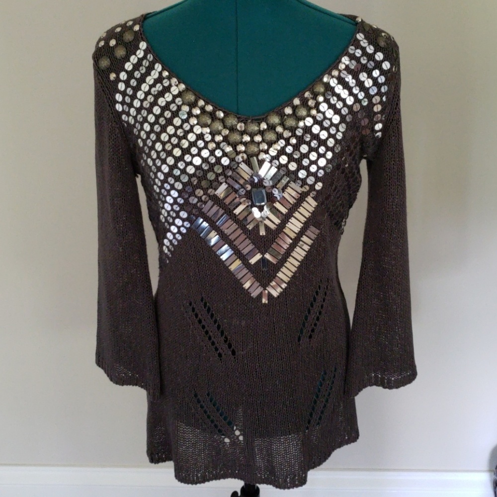 BCBG Women's Beaded Tunic Sweater SizeMed